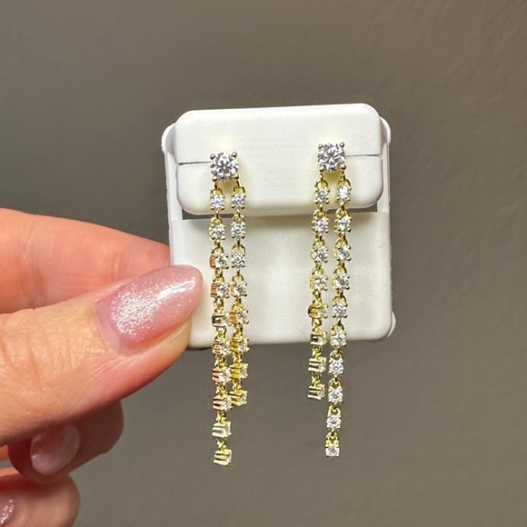 NEW - 2.0 CTW Moissanite Gold Over Sterling Silver Dangle Drop Earrings